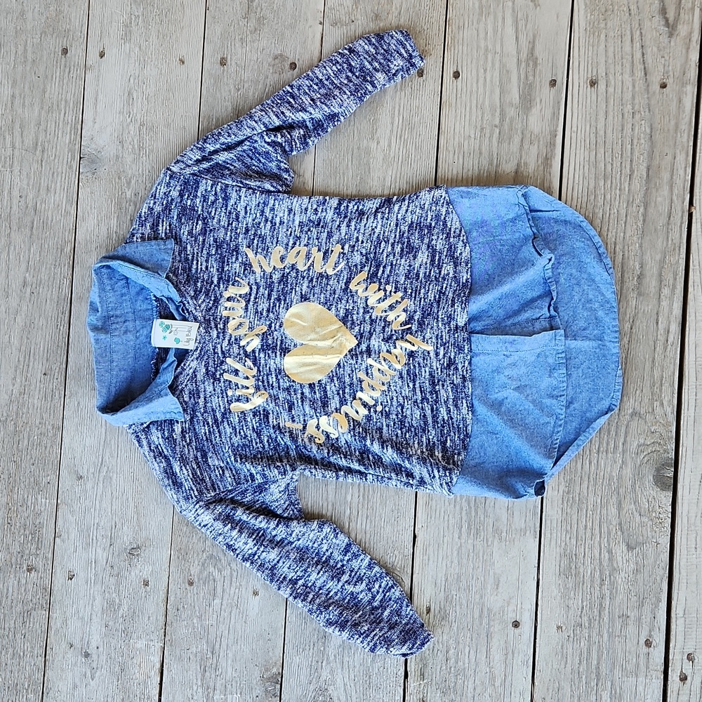 Fill Your Heart with Happiness Chambray Denim Sweater with Gold Foil 10/12